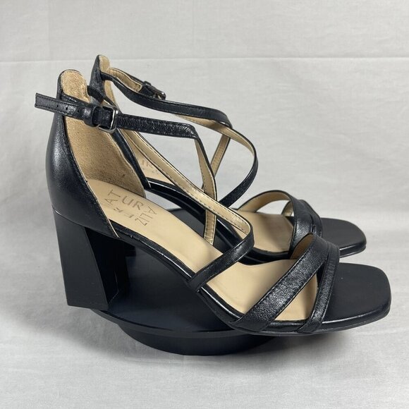 Naturalizer Tiff WOmen's Black Leather Block Heel Ankle Strap Sandal Size 5 - Picture 1 of 7